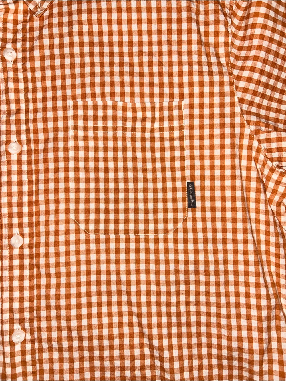 Columbia Orange and White Gingham Short Sleeve Button-Down Shirt - Picture 2 of 3